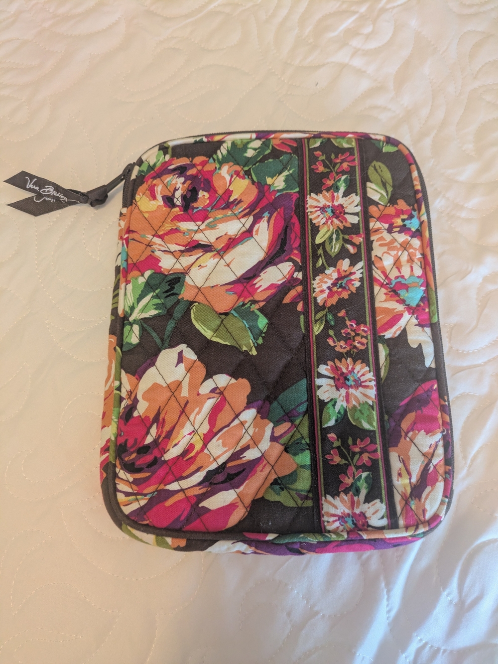 Vera Bradley Retired English Rose Pattern Brown Floral Quilted E-Sleeve Reader